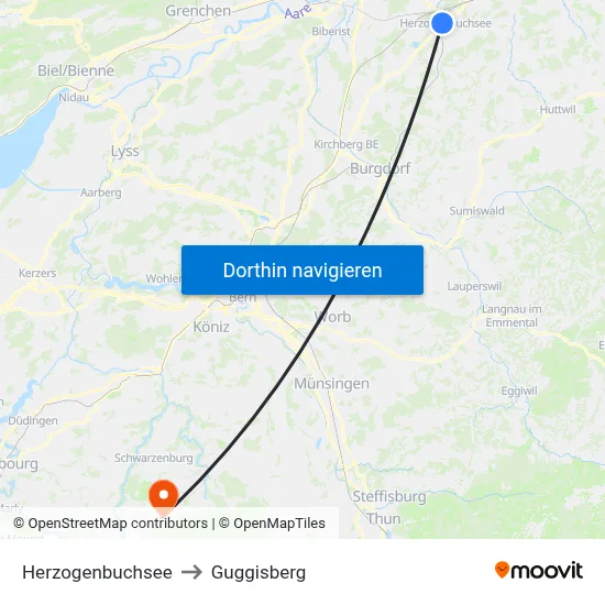 Herzogenbuchsee to Guggisberg map