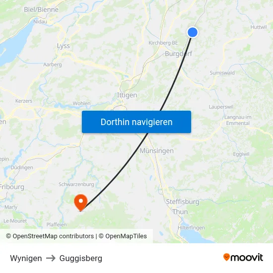 Wynigen to Guggisberg map