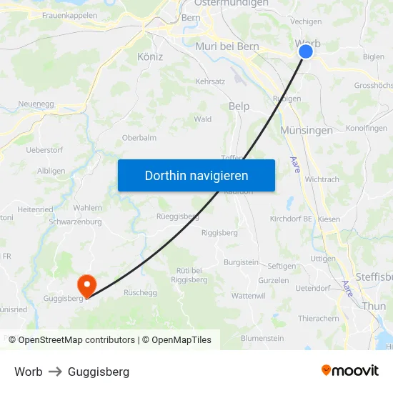 Worb to Guggisberg map