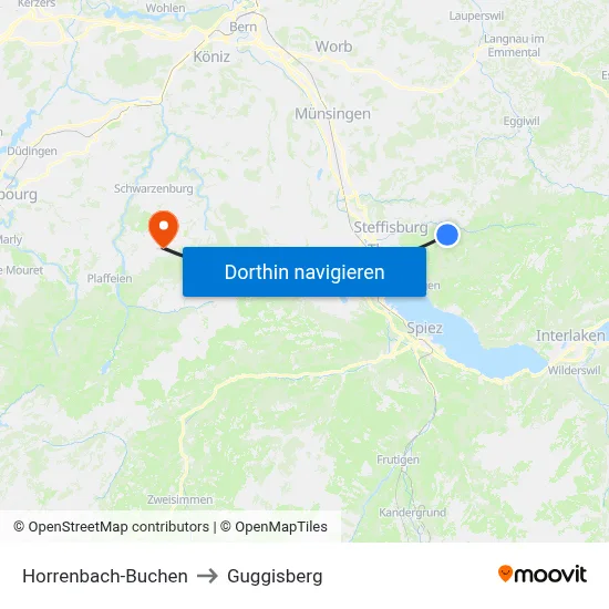 Horrenbach-Buchen to Guggisberg map