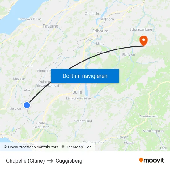 Chapelle (Glâne) to Guggisberg map