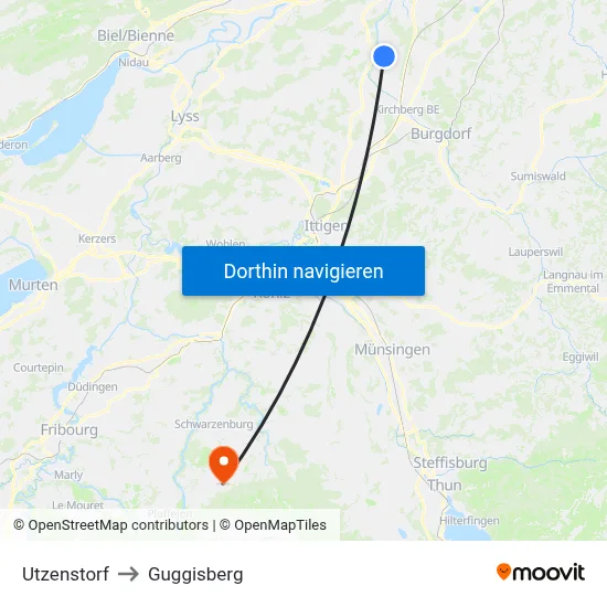 Utzenstorf to Guggisberg map
