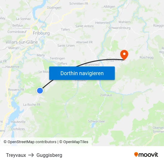 Treyvaux to Guggisberg map