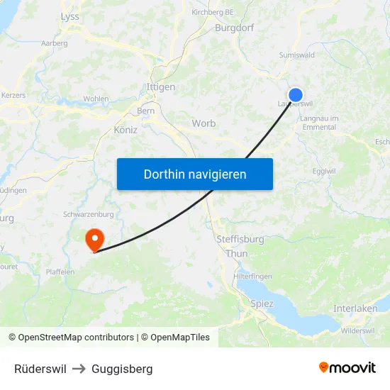 Rüderswil to Guggisberg map