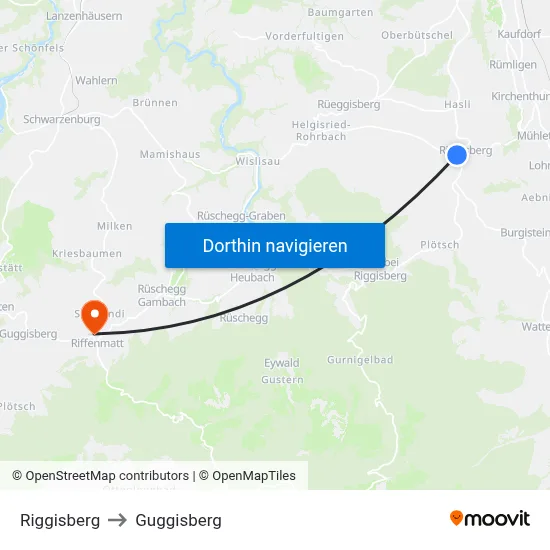 Riggisberg to Guggisberg map