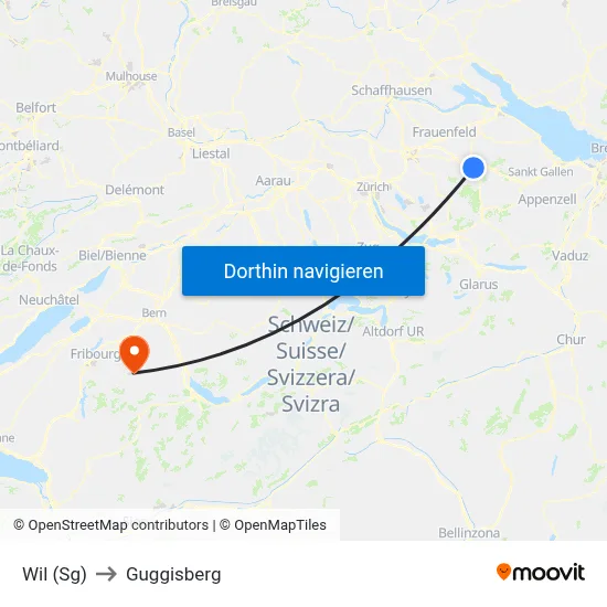 Wil (Sg) to Guggisberg map