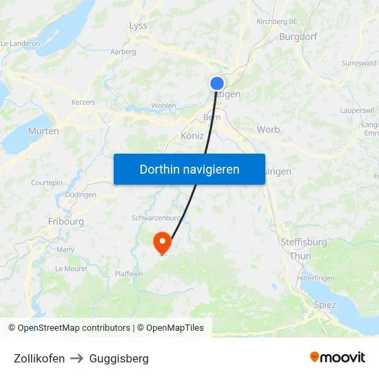 Zollikofen to Guggisberg map