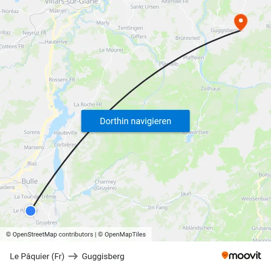 Le Pâquier (Fr) to Guggisberg map