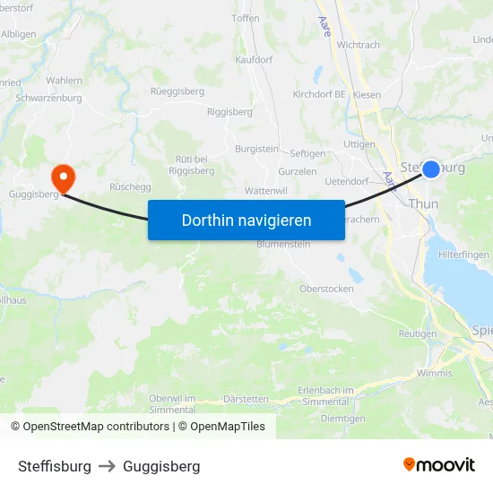 Steffisburg to Guggisberg map