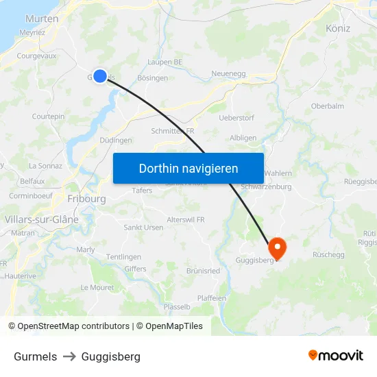 Gurmels to Guggisberg map