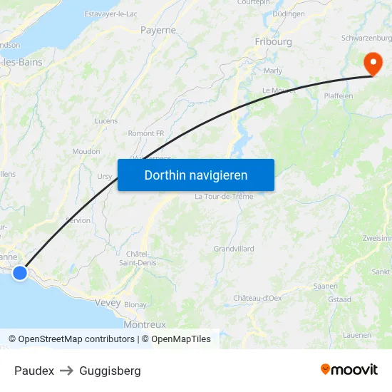 Paudex to Guggisberg map