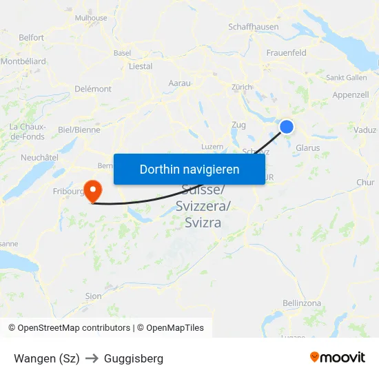 Wangen (Sz) to Guggisberg map