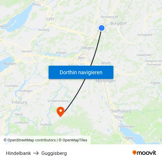 Hindelbank to Guggisberg map