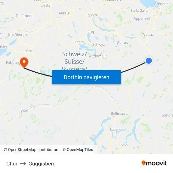 Chur to Guggisberg map