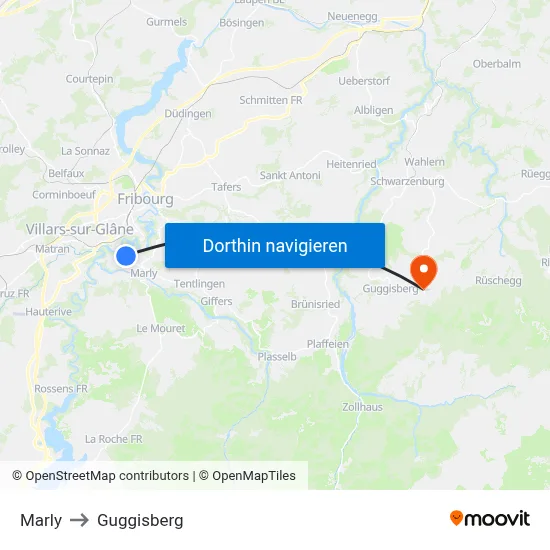 Marly to Guggisberg map