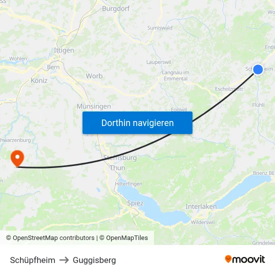 Schüpfheim to Guggisberg map