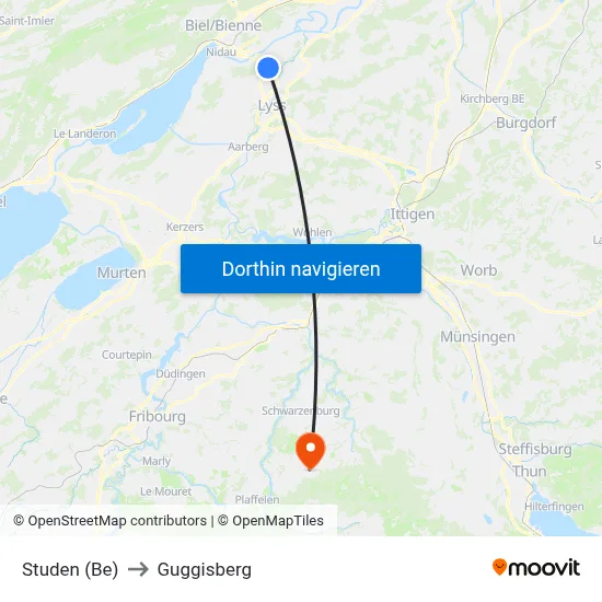 Studen (Be) to Guggisberg map