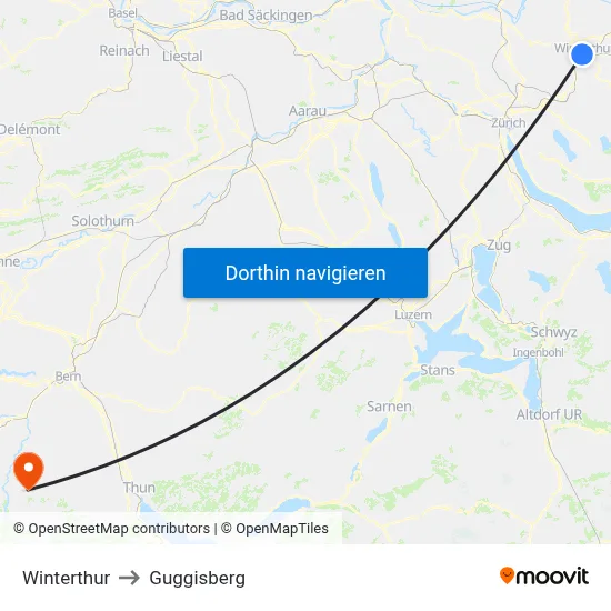 Winterthur to Guggisberg map
