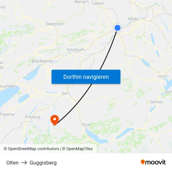 Olten to Guggisberg map