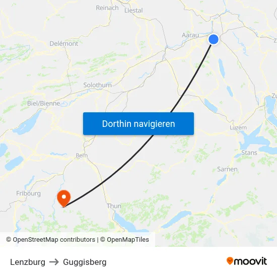 Lenzburg to Guggisberg map
