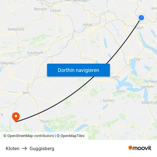 Kloten to Guggisberg map