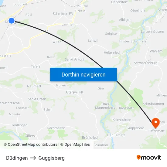 Düdingen to Guggisberg map