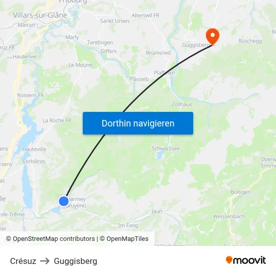 Crésuz to Guggisberg map