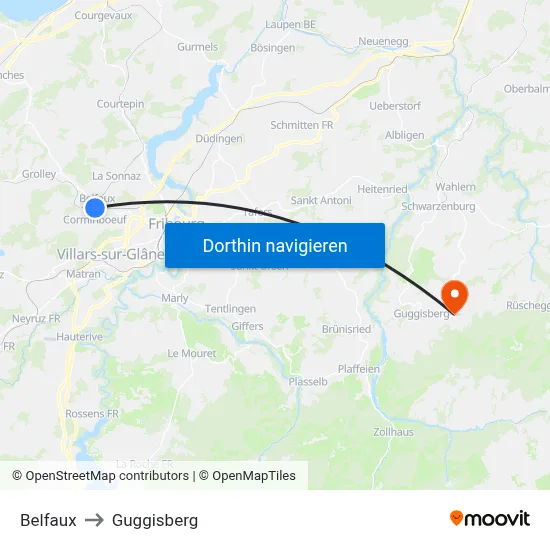 Belfaux to Guggisberg map