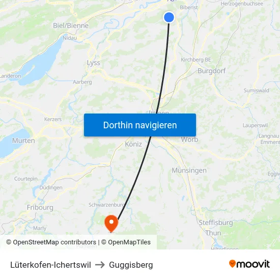 Lüterkofen-Ichertswil to Guggisberg map