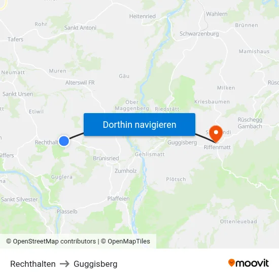 Rechthalten to Guggisberg map