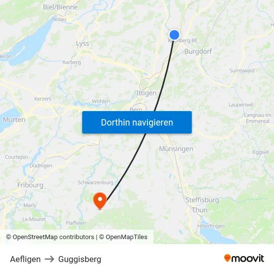 Aefligen to Guggisberg map