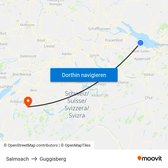 Salmsach to Guggisberg map