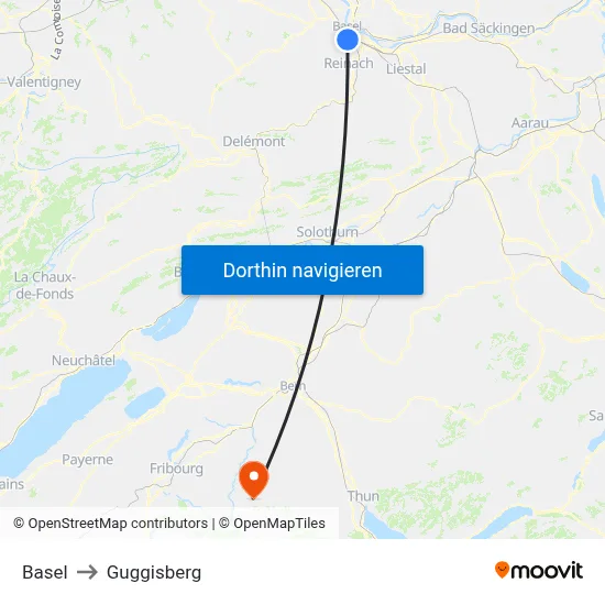 Basel to Guggisberg map