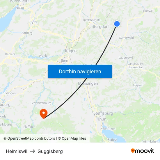 Heimiswil to Guggisberg map