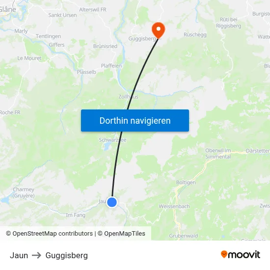 Jaun to Guggisberg map