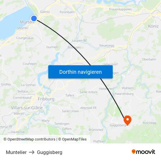Muntelier to Guggisberg map