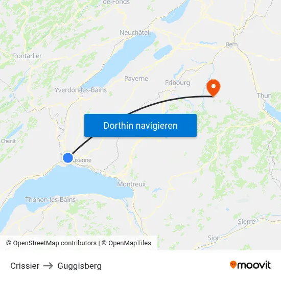 Crissier to Guggisberg map
