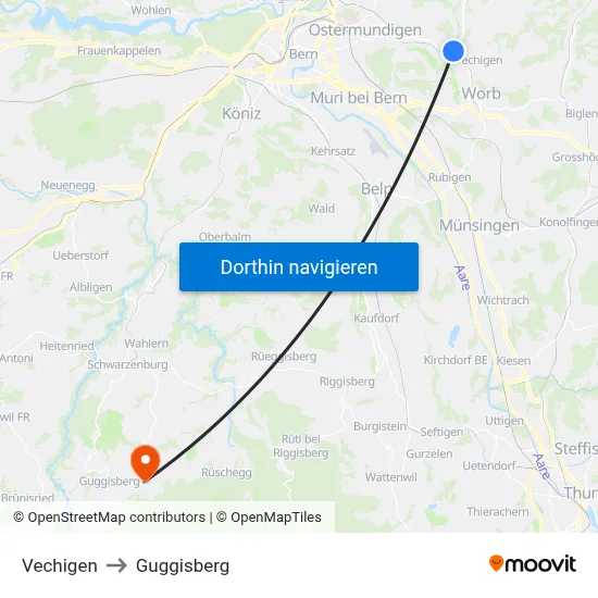 Vechigen to Guggisberg map