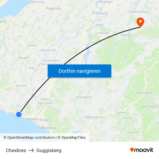 Chexbres to Guggisberg map