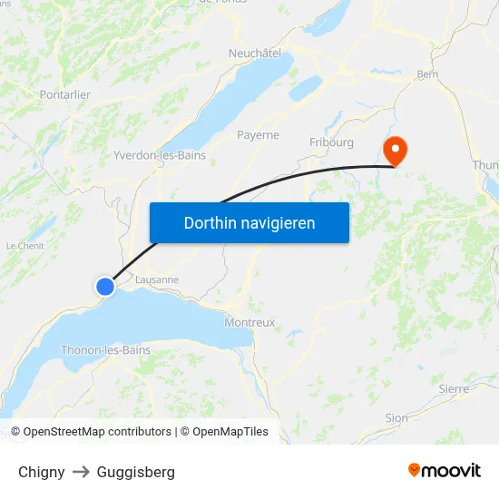 Chigny to Guggisberg map