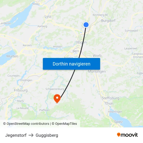 Jegenstorf to Guggisberg map