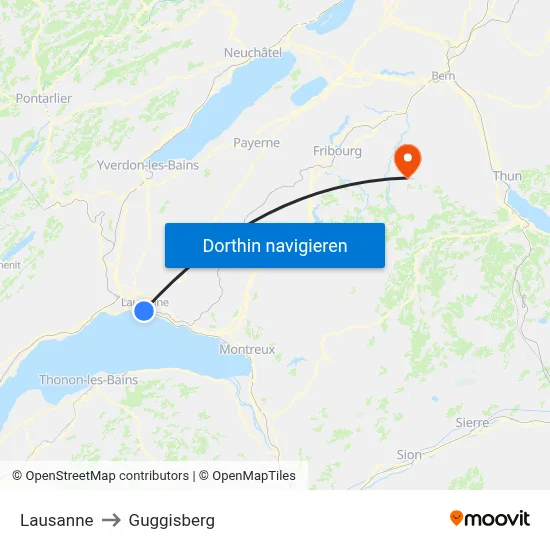 Lausanne to Guggisberg map