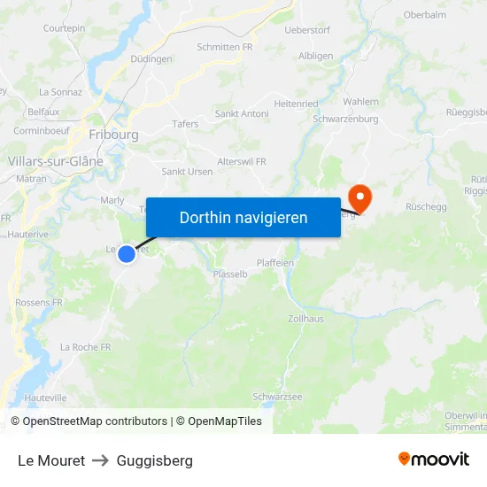 Le Mouret to Guggisberg map