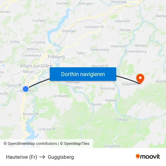Hauterive (Fr) to Guggisberg map