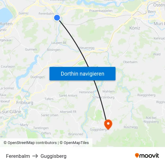 Ferenbalm to Guggisberg map