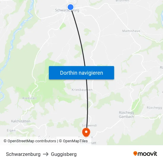Schwarzenburg to Guggisberg map