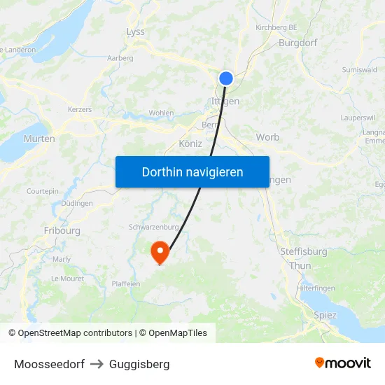 Moosseedorf to Guggisberg map