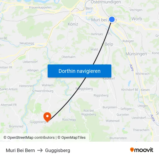 Muri Bei Bern to Guggisberg map