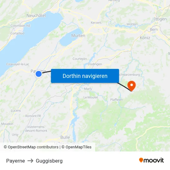 Payerne to Guggisberg map