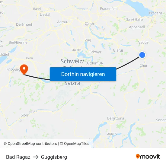Bad Ragaz to Guggisberg map